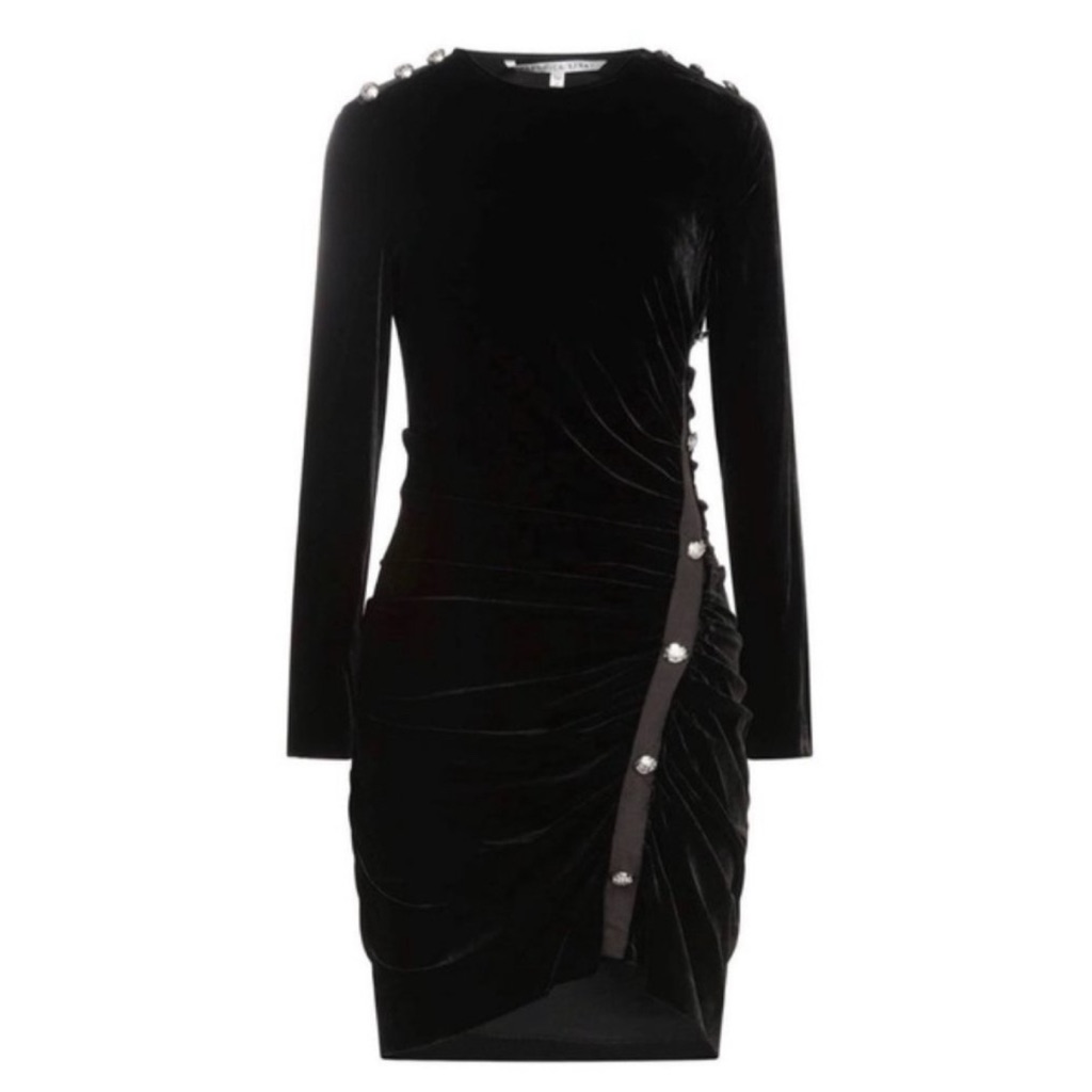 Veronica Beard Ira Ruched Black Velvet Silver Button